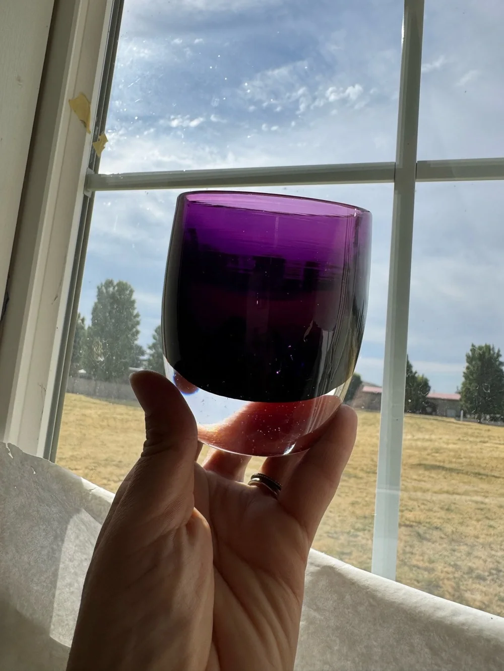 Glassybaby Lollypop Purple Votive Candle Holder Artisan Handblown Art Glass USA